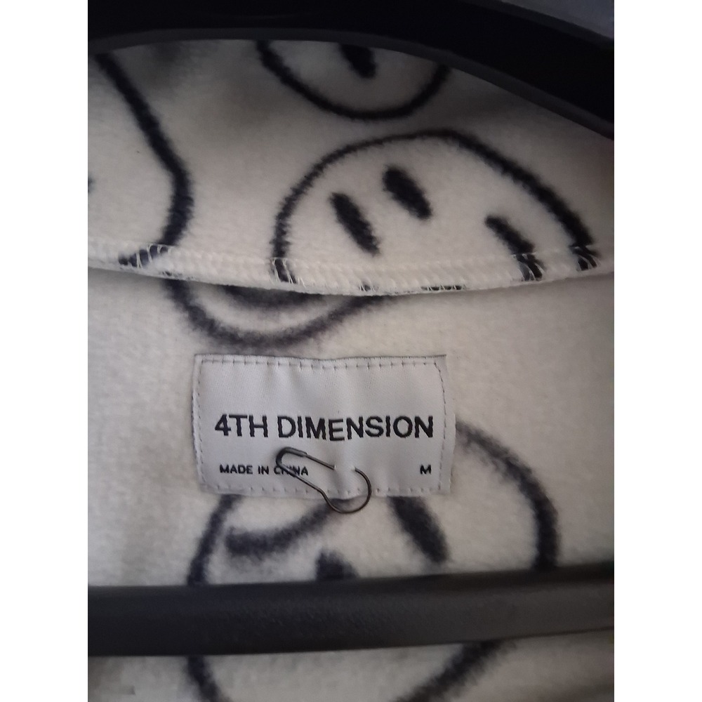 4th Dimension Smiley Face Fleece Pullover Quarter Zip White Black Mens Medium - Picture 7 of 9